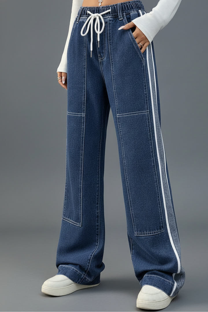 Anna | Women's Trousers | Straight-Leg Drawstring Side Stripe