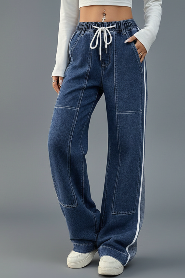 Anna | Women's Trousers | Straight-Leg Drawstring Side Stripe