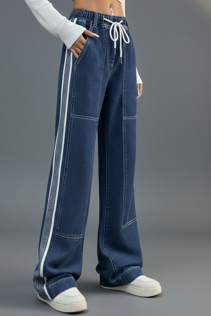 Anna | Women's Trousers | Straight-Leg Drawstring Side Stripe
