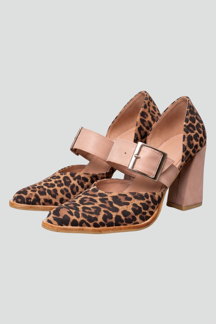 Suri | Women's Suede Sandals | Stable Heel Patterned Upper