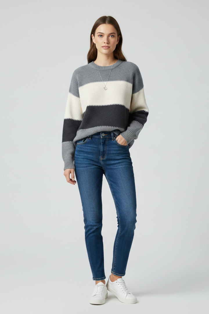 Ursula | Women's Sweater | Striped Surface Relaxed Shape
