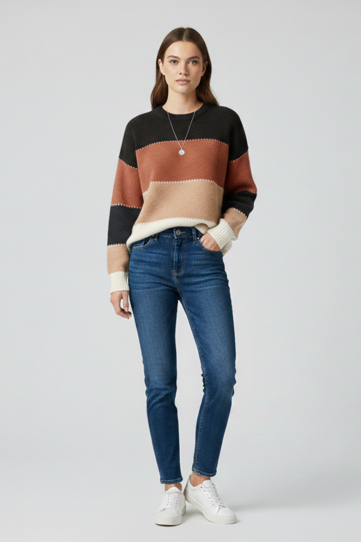 Ursula | Women's Sweater | Striped Surface Relaxed Shape