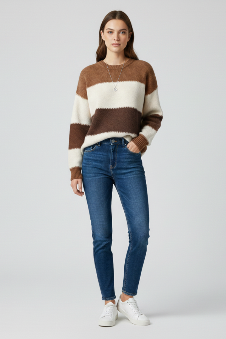 Ursula | Women's Sweater | Striped Surface Relaxed Shape