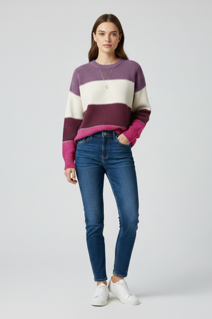 Ursula | Women's Sweater | Striped Surface Relaxed Shape