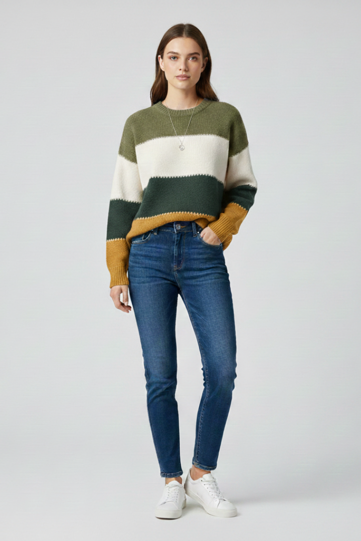 Ursula | Women's Sweater | Striped Surface Relaxed Shape