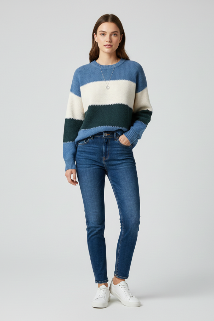 Ursula | Women's Sweater | Striped Surface Relaxed Shape