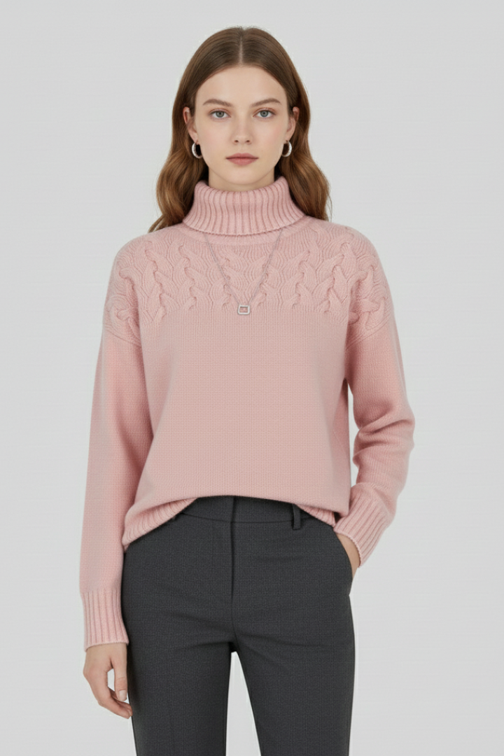 Yuna | Women's Sweater | Turtleneck Textured Cable Pattern