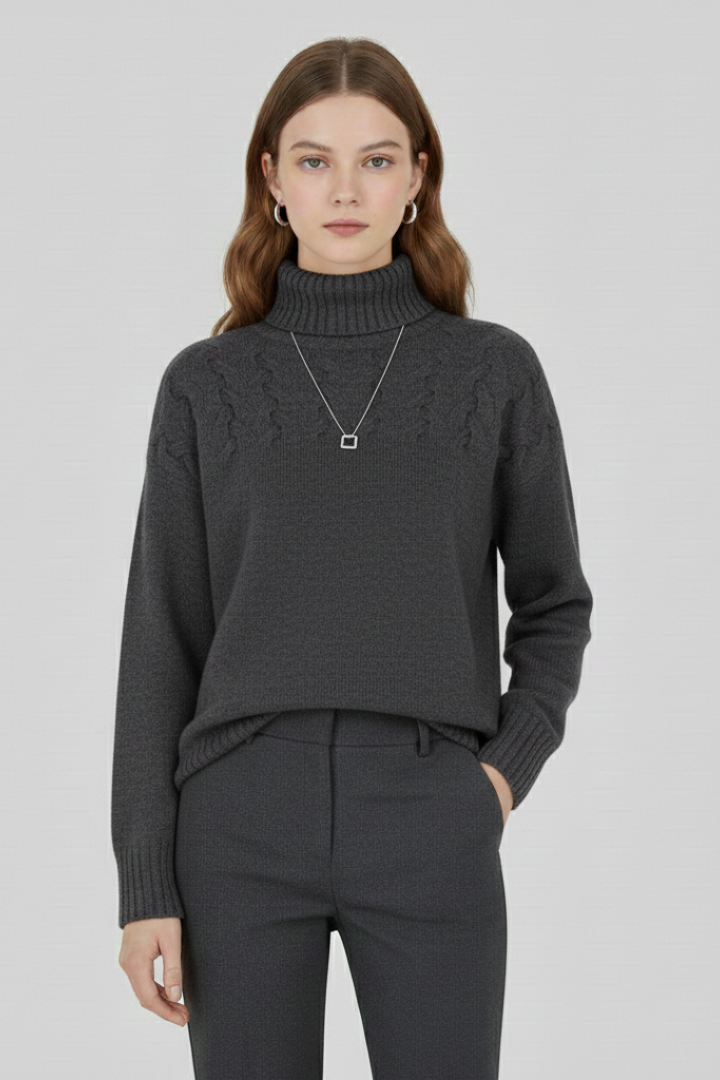 Yuna | Women's Sweater | Turtleneck Textured Cable Pattern