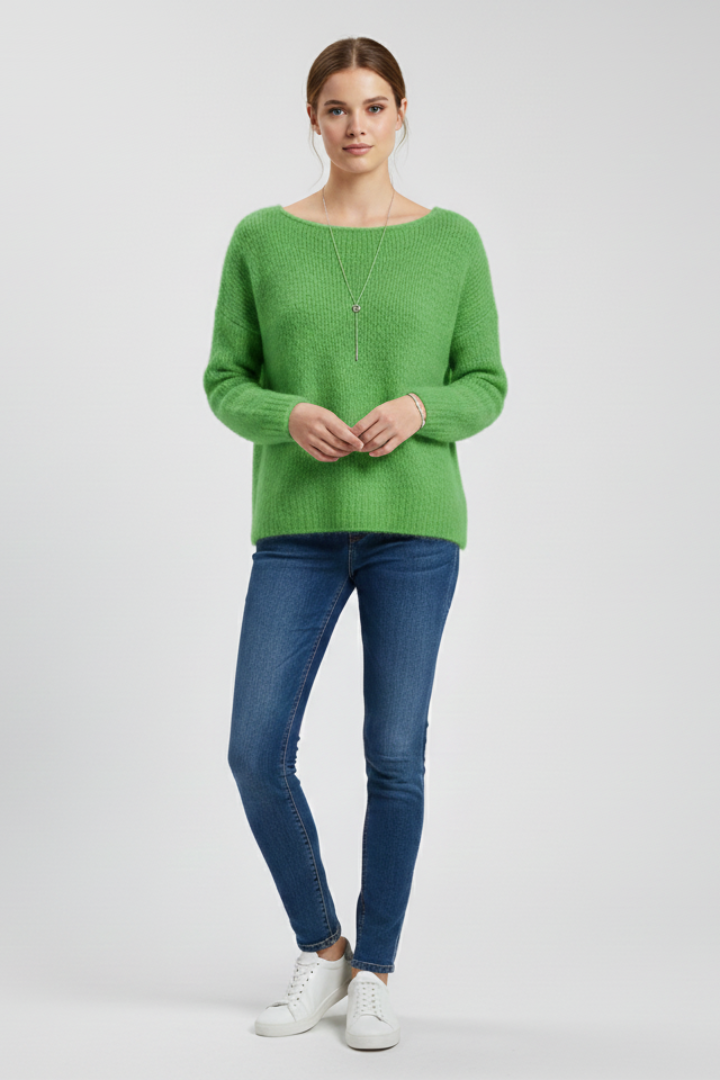 Willa | Women's Sweater | Wide Neck Brushed Knit Surface