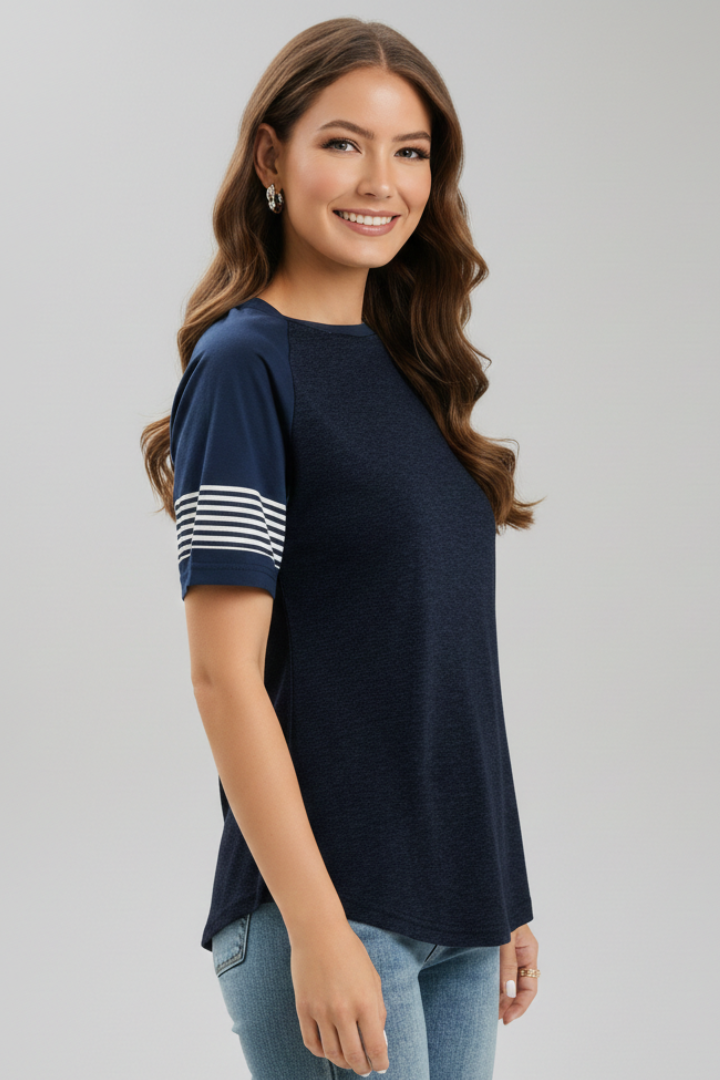 Hesper | Women's T-Shirt | Raglan Sleeves Striped Cuffs