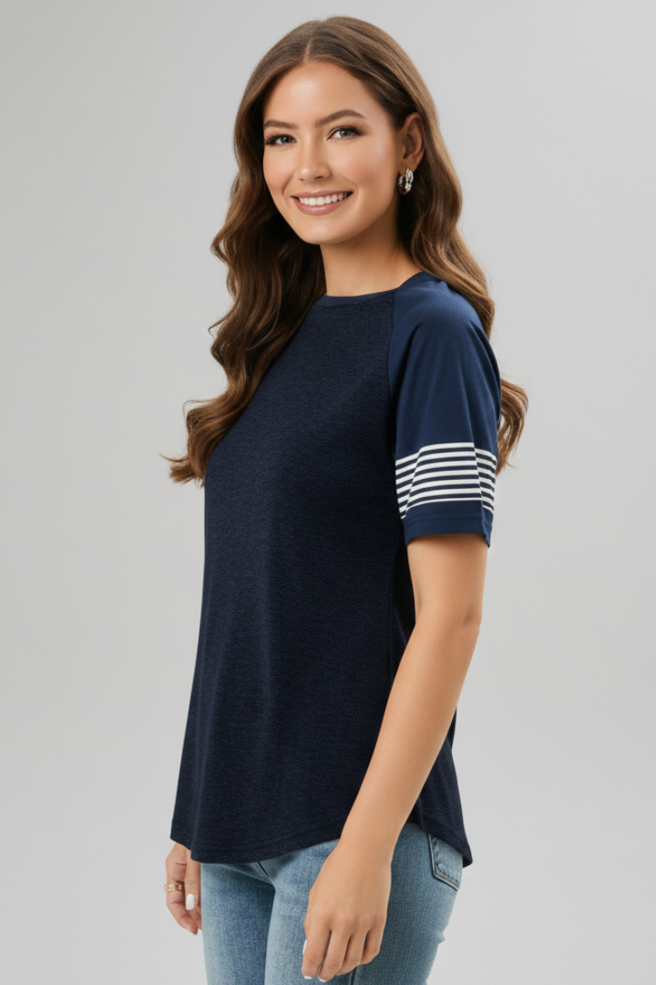 Hesper | Women's T-Shirt | Raglan Sleeves Striped Cuffs