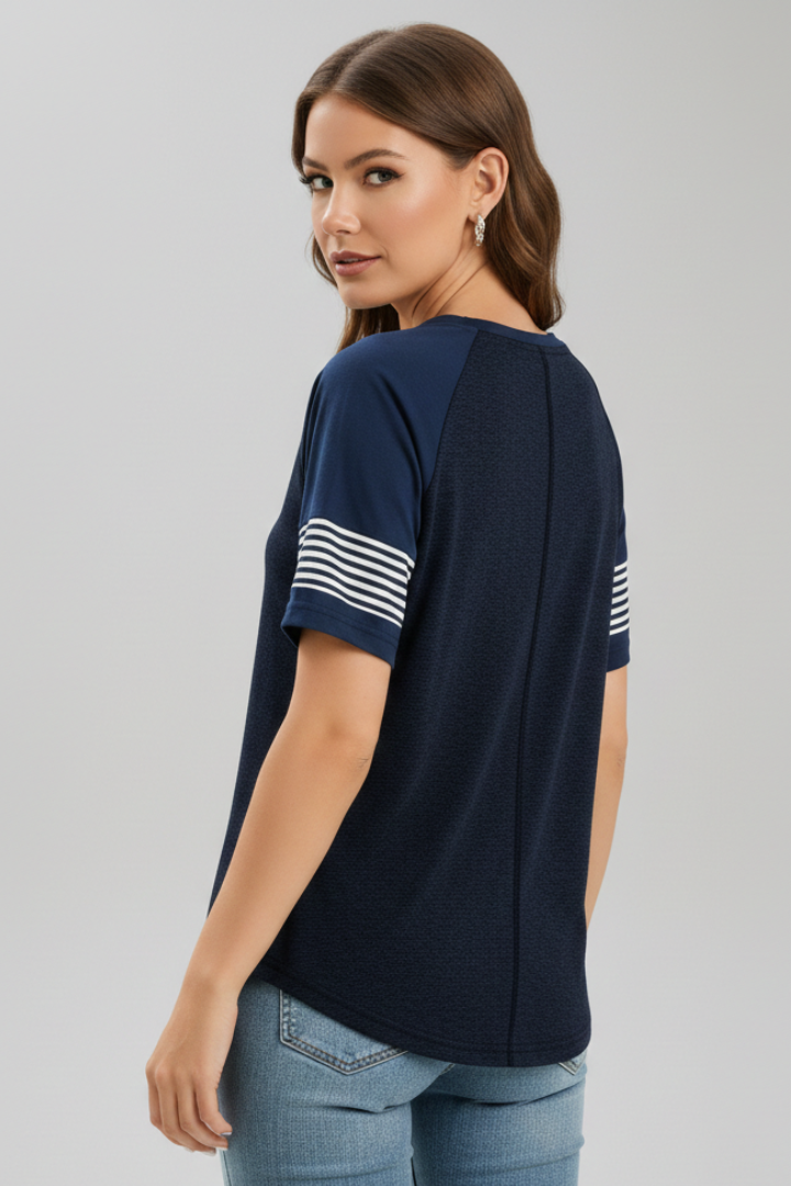 Hesper | Women's T-Shirt | Raglan Sleeves Striped Cuffs