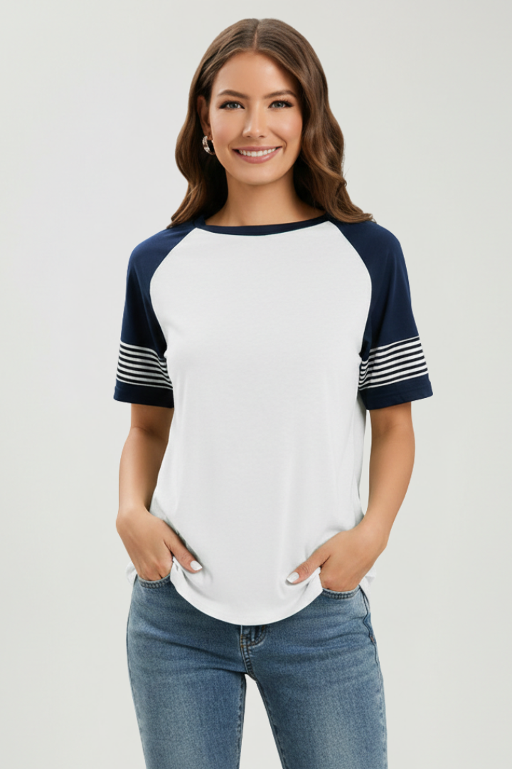 Hesper | Women's T-Shirt | Raglan Sleeves Striped Cuffs