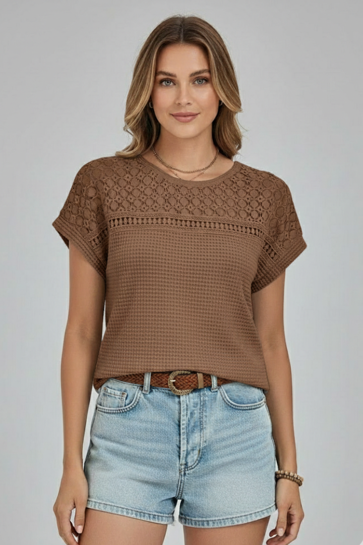 Olwen | Women's T-Shirt | Round Neckline Openwork Surface