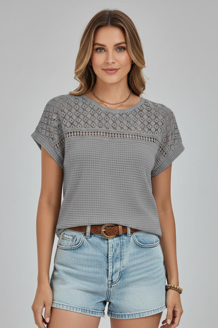 Olwen | Women's T-Shirt | Round Neckline Openwork Surface