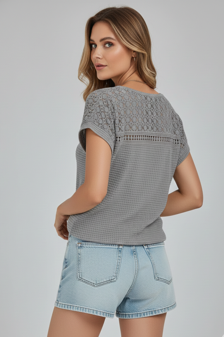 Olwen | Women's T-Shirt | Round Neckline Openwork Surface