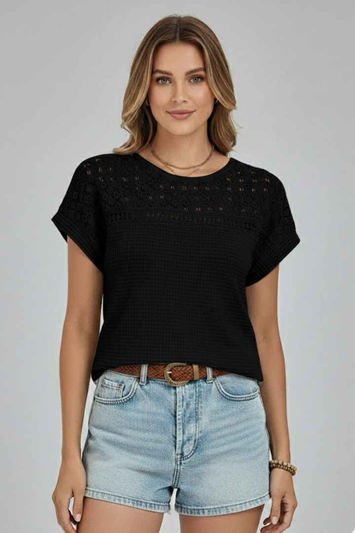 Olwen | Women's T-Shirt | Round Neckline Openwork Surface