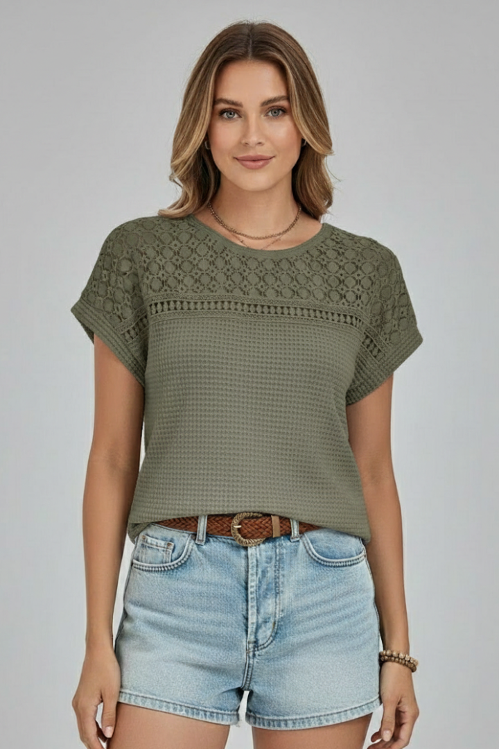 Olwen | Women's T-Shirt | Round Neckline Openwork Surface