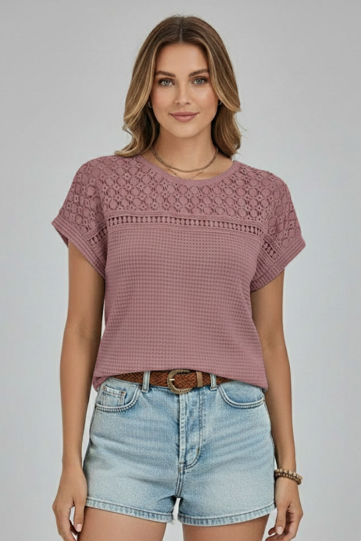 Olwen | Women's T-Shirt | Round Neckline Openwork Surface