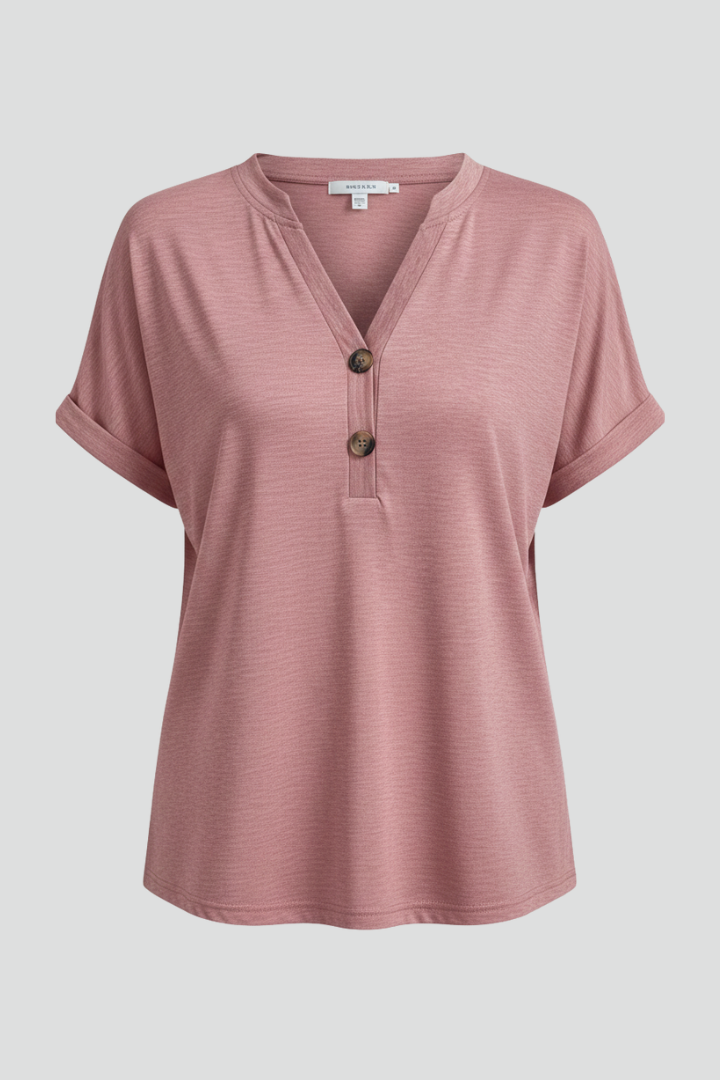 Seren | Women's T-Shirt | V-Neckline Button Detail