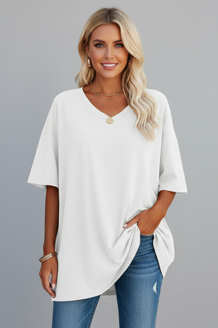 Tamara | Women's T-Shirt | V-Neckline Short Sleeves Button