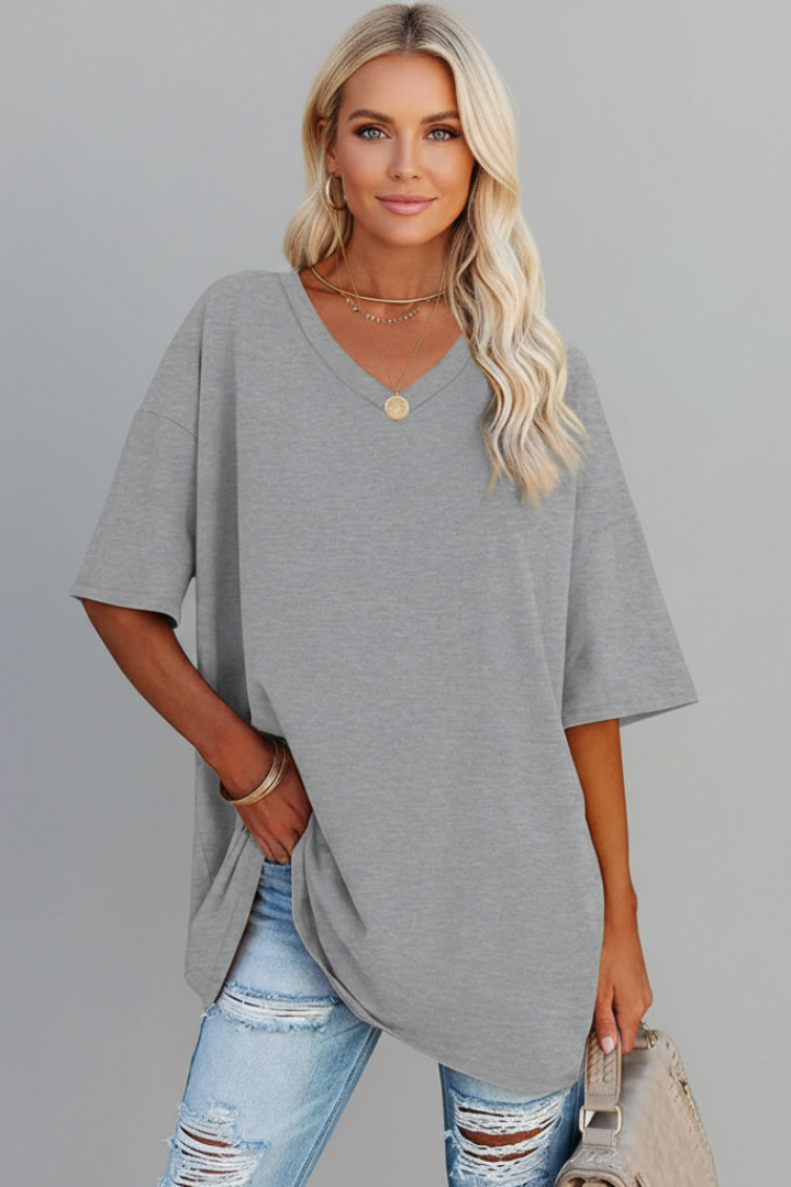 Tamara | Women's T-Shirt | V-Neckline Short Sleeves Button