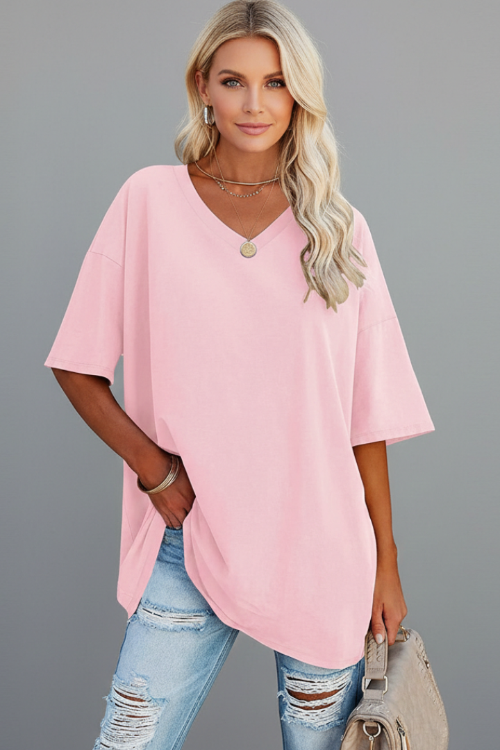 Tamara | Women's T-Shirt | V-Neckline Short Sleeves Button