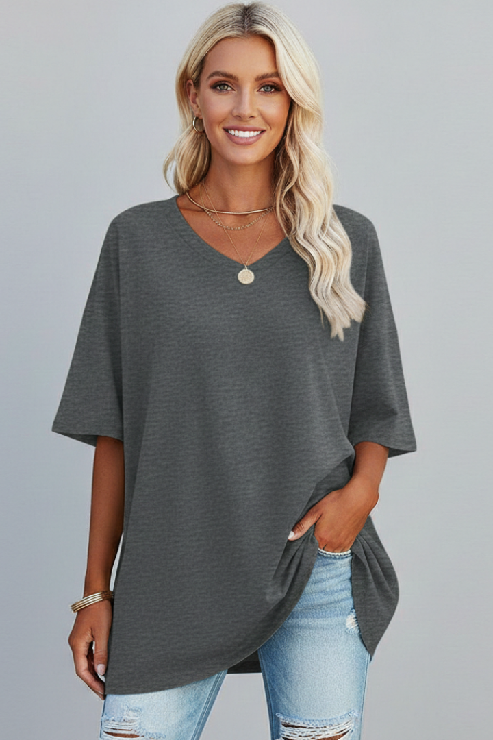 Tamara | Women's T-Shirt | V-Neckline Short Sleeves Button