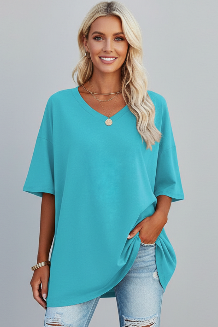 Tamara | Women's T-Shirt | V-Neckline Short Sleeves Button