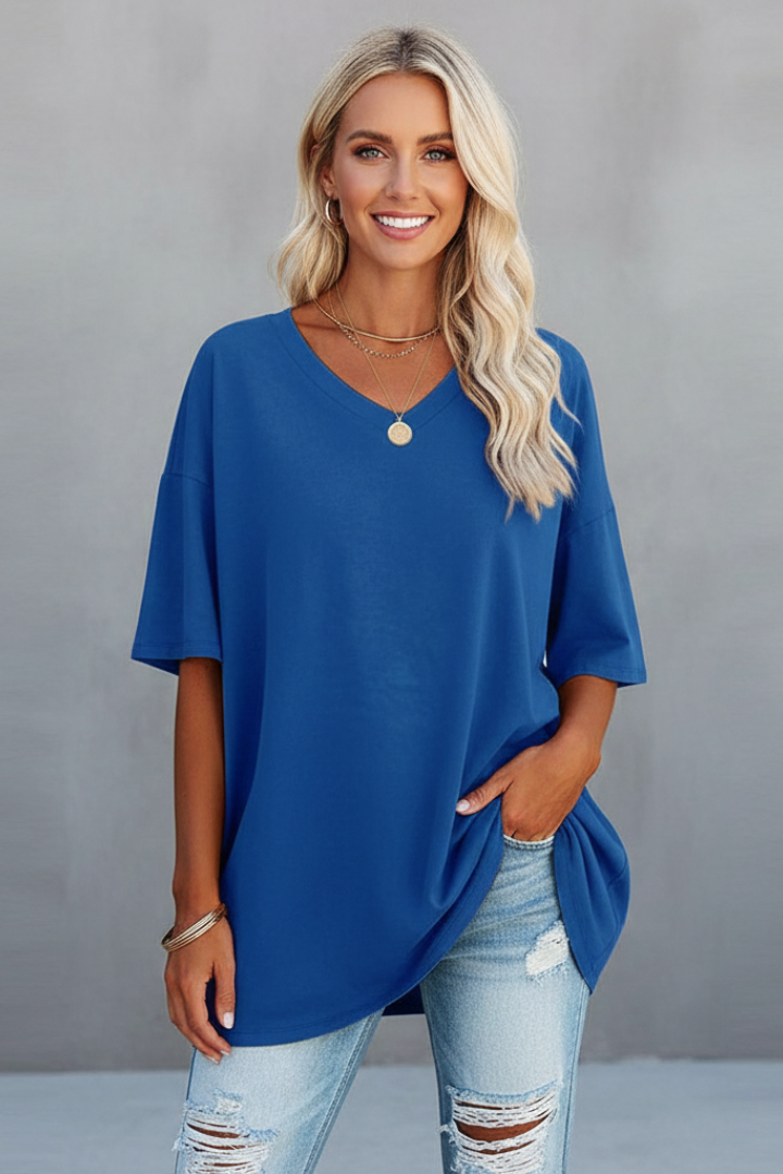 Tamara | Women's T-Shirt | V-Neckline Short Sleeves Button