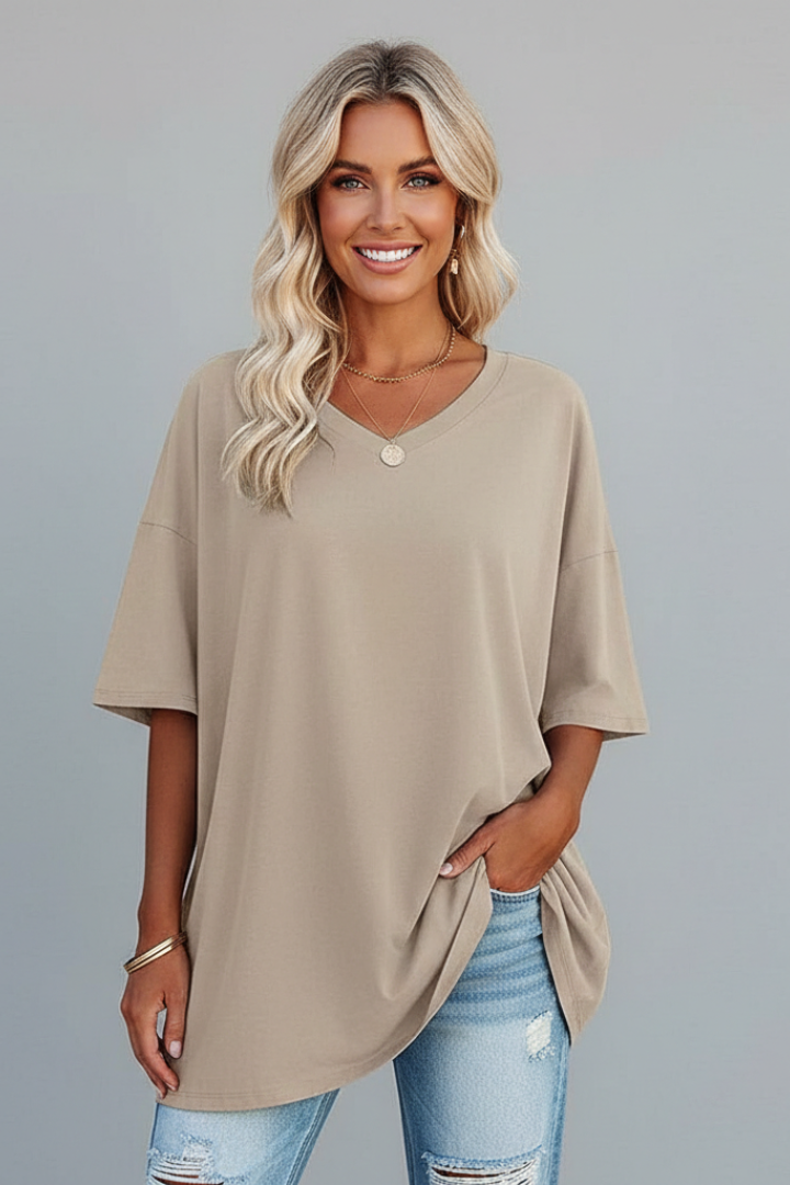 Tamara | Women's T-Shirt | V-Neckline Short Sleeves Button