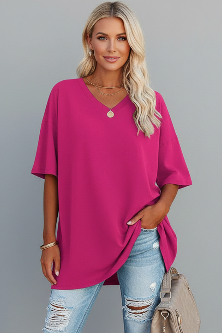Tamara | Women's T-Shirt | V-Neckline Short Sleeves Button