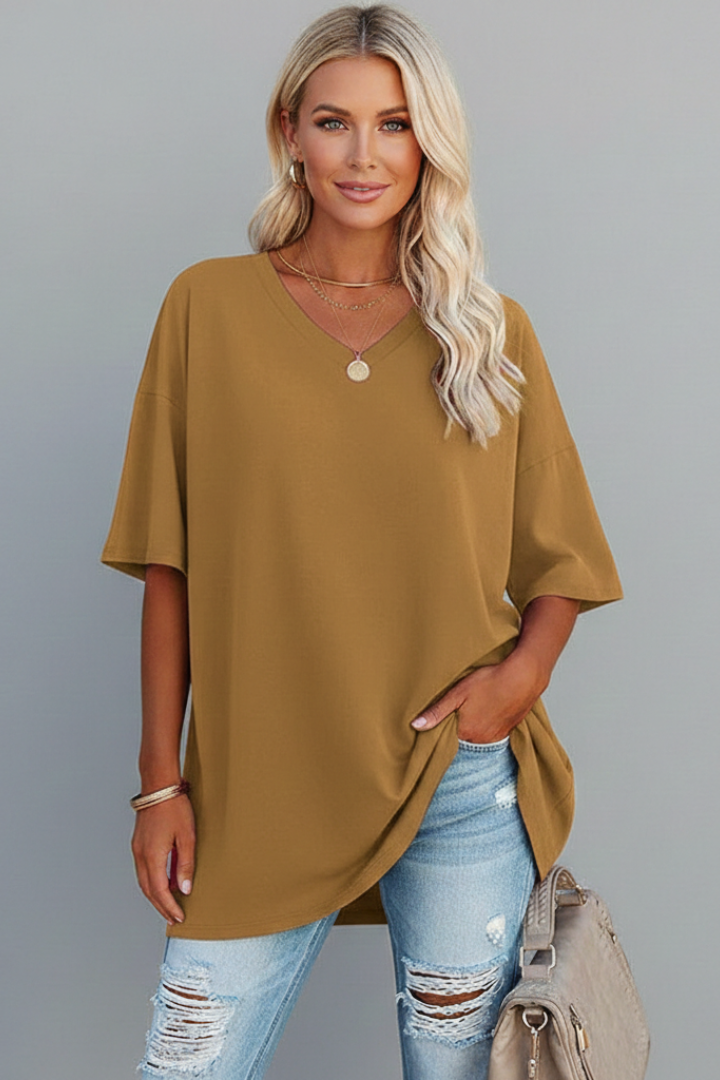 Tamara | Women's T-Shirt | V-Neckline Short Sleeves Button