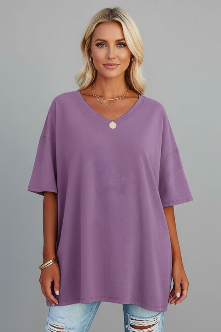 Tamara | Women's T-Shirt | V-Neckline Short Sleeves Button