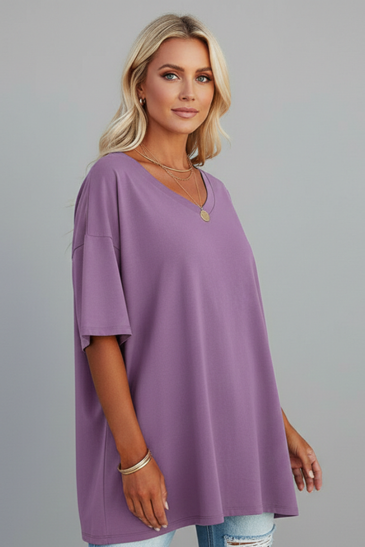 Tamara | Women's T-Shirt | V-Neckline Short Sleeves Button
