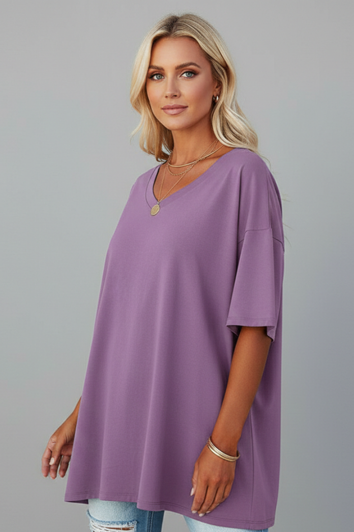 Tamara | Women's T-Shirt | V-Neckline Short Sleeves Button