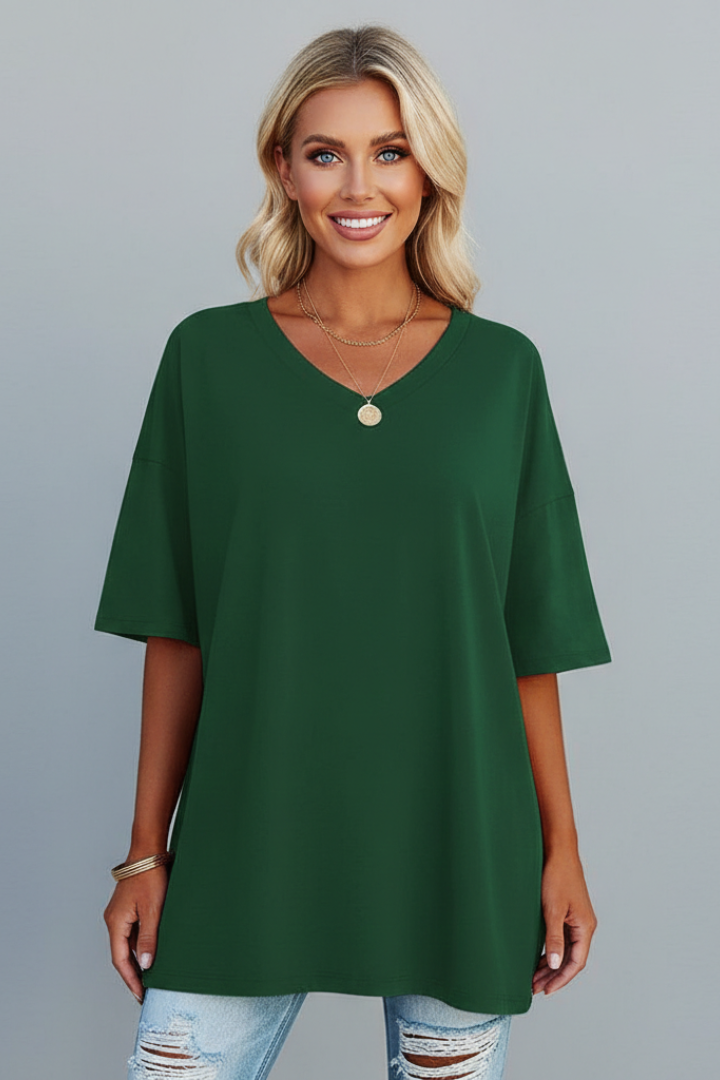 Tamara | Women's T-Shirt | V-Neckline Short Sleeves Button