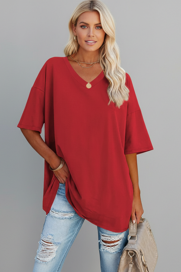 Tamara | Women's T-Shirt | V-Neckline Short Sleeves Button