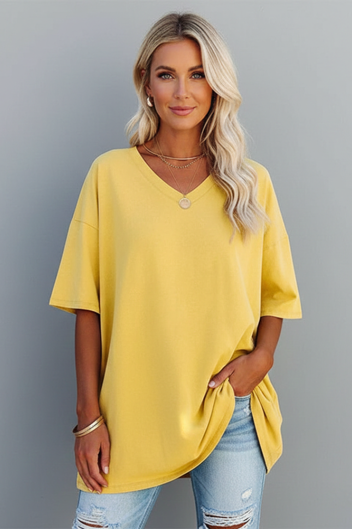 Tamara | Women's T-Shirt | V-Neckline Short Sleeves Button