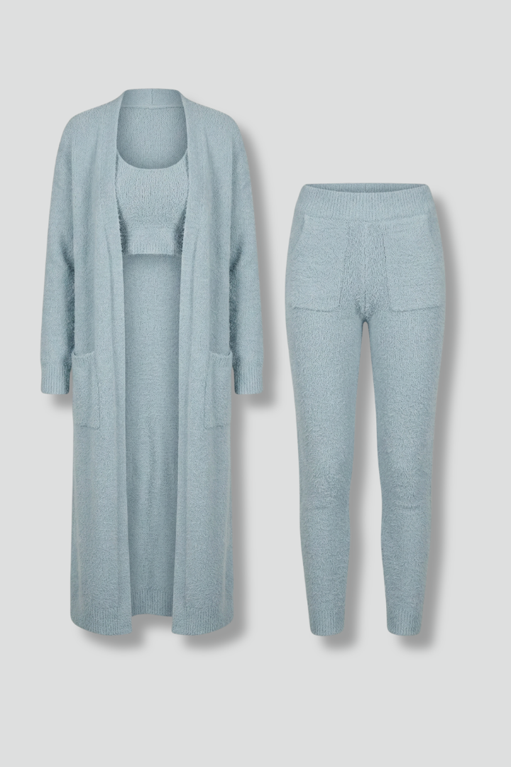 Gaia | Women's Three Piece Set | Crop Top Open Cardigan