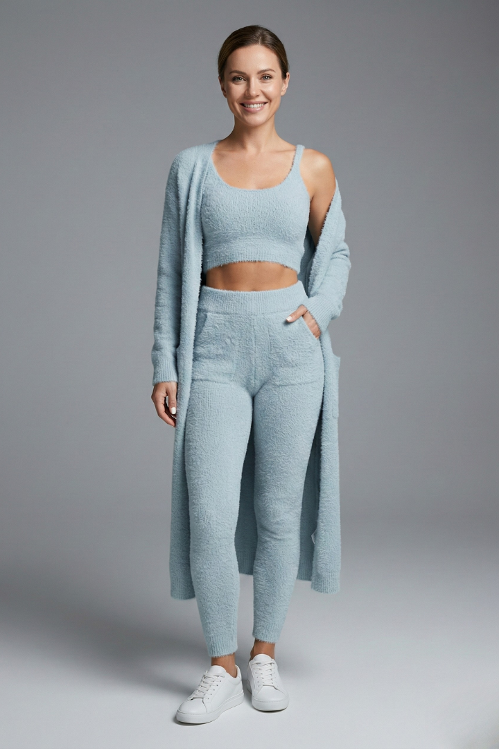 Gaia | Women's Three Piece Set | Crop Top Open Cardigan