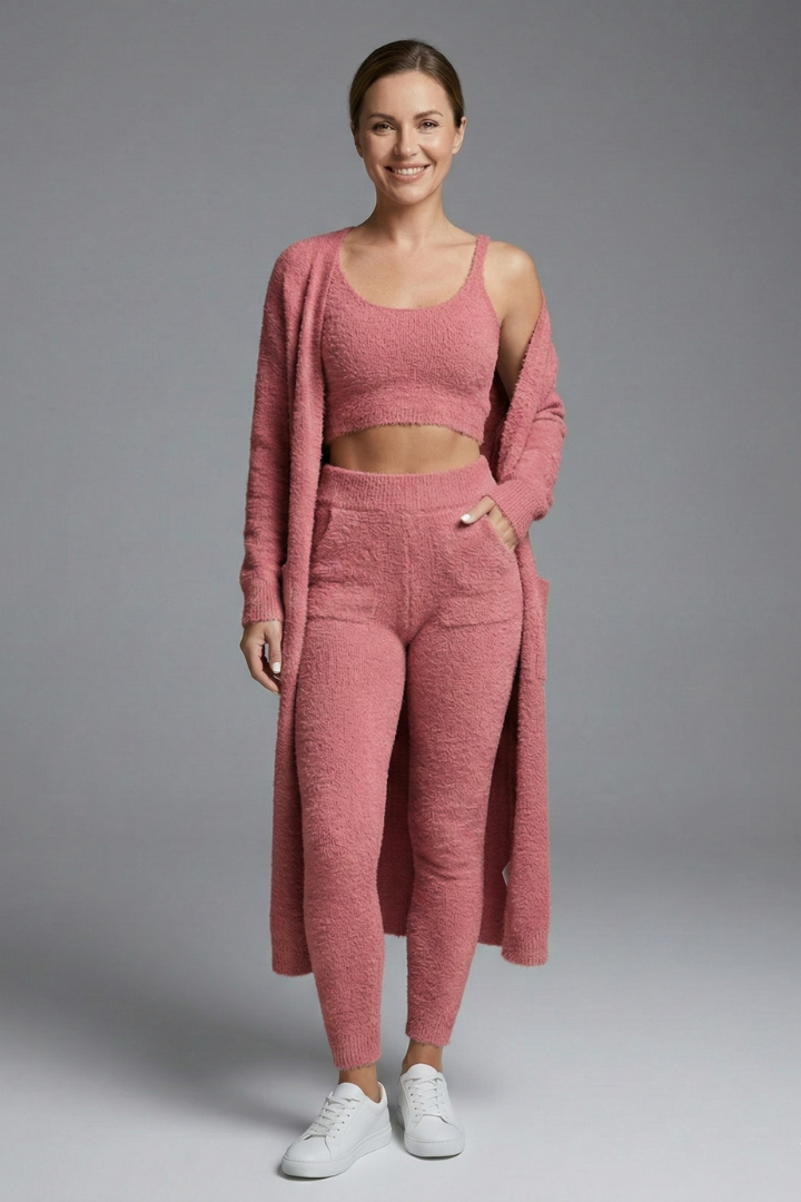 Gaia | Women's Three Piece Set | Crop Top Open Cardigan