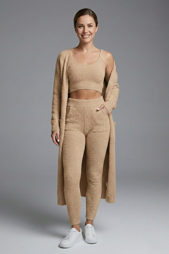 Gaia | Women's Three Piece Set | Crop Top Open Cardigan