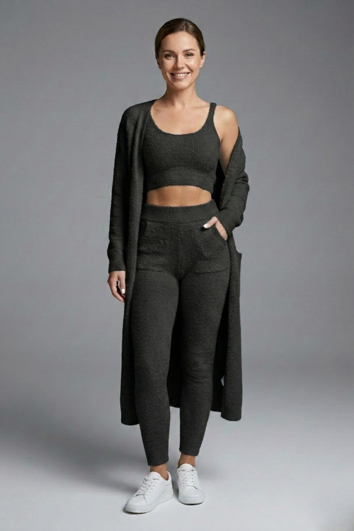 Gaia | Women's Three Piece Set | Crop Top Open Cardigan