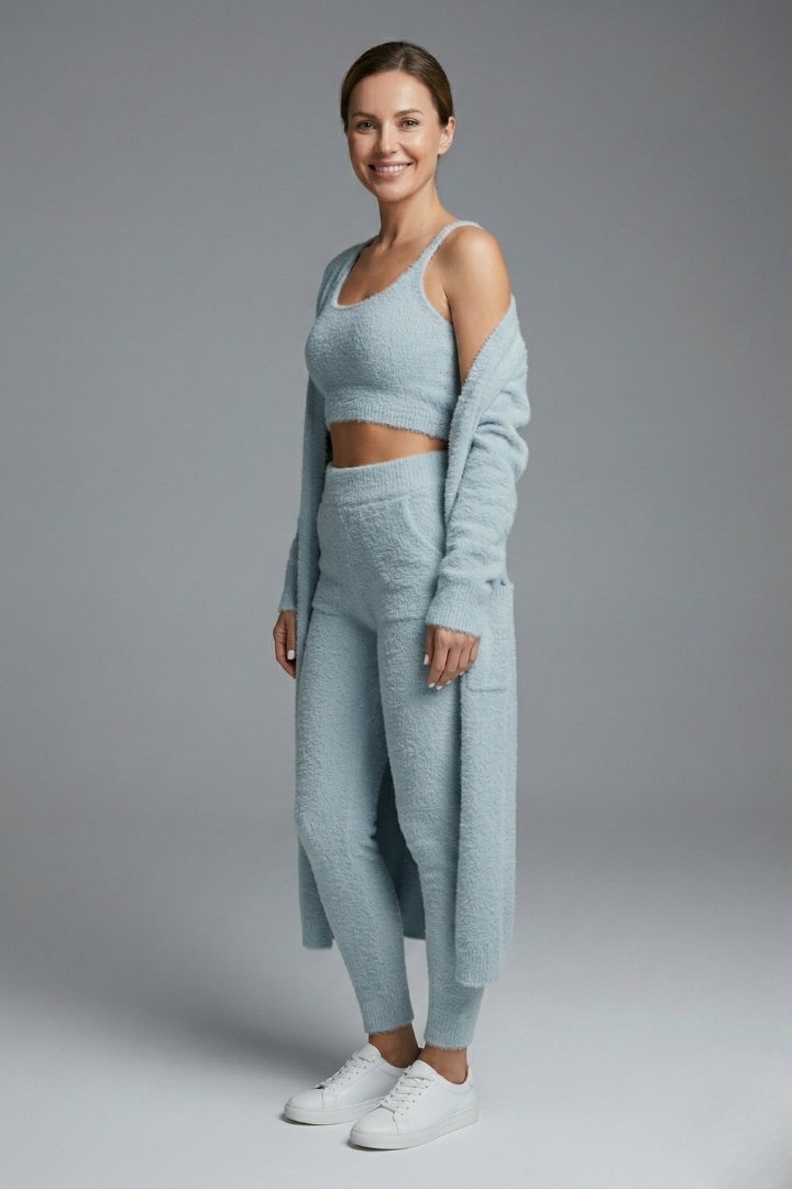 Gaia | Women's Three Piece Set | Crop Top Open Cardigan