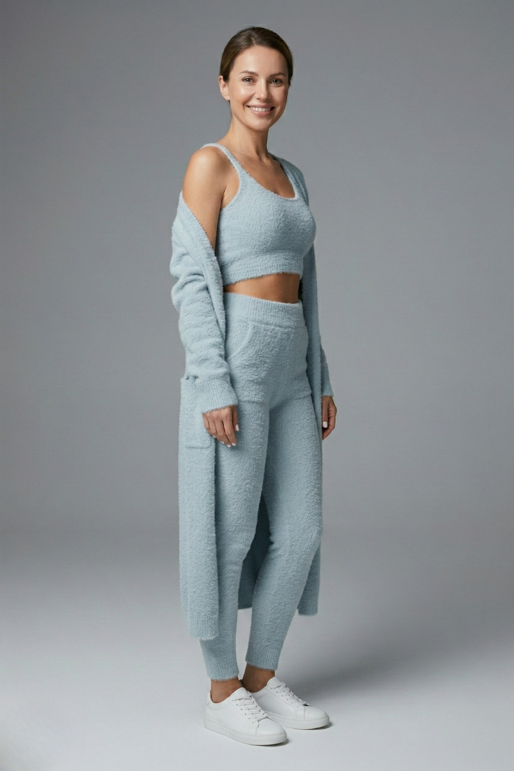 Gaia | Women's Three Piece Set | Crop Top Open Cardigan