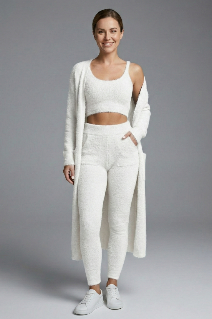 Gaia | Women's Three Piece Set | Crop Top Open Cardigan