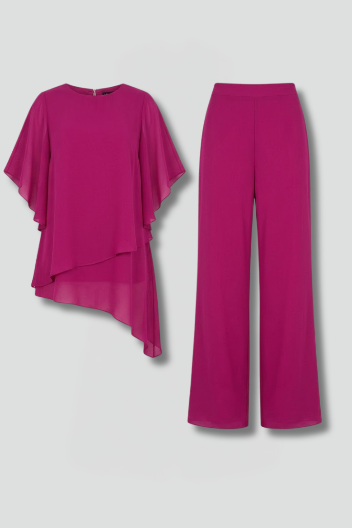 Faye | Women's Top and Trousers Set | Asymmetric Hem Wide Legs