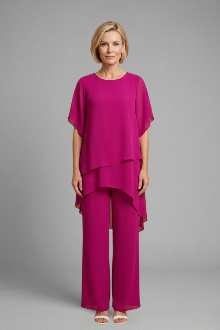 Faye | Women's Top and Trousers Set | Asymmetric Hem Wide Legs