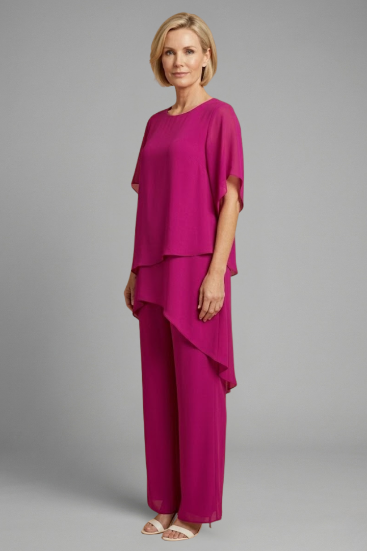 Faye | Women's Top and Trousers Set | Asymmetric Hem Wide Legs